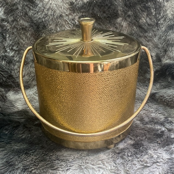 Vintage 1950s Gold Ice Bucket Starburst - Picture 3 of 16
